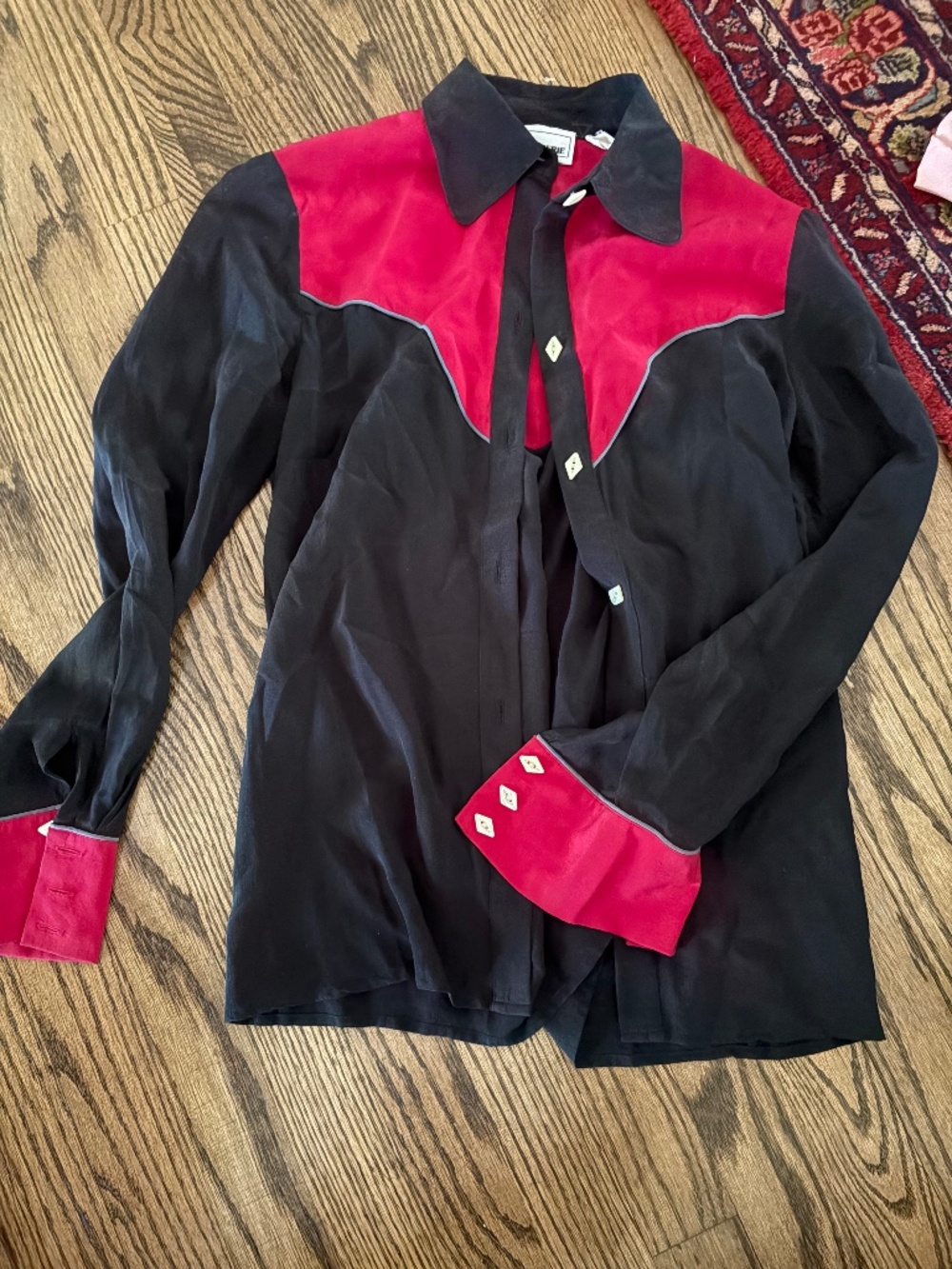Silk black and white western vintage blouse